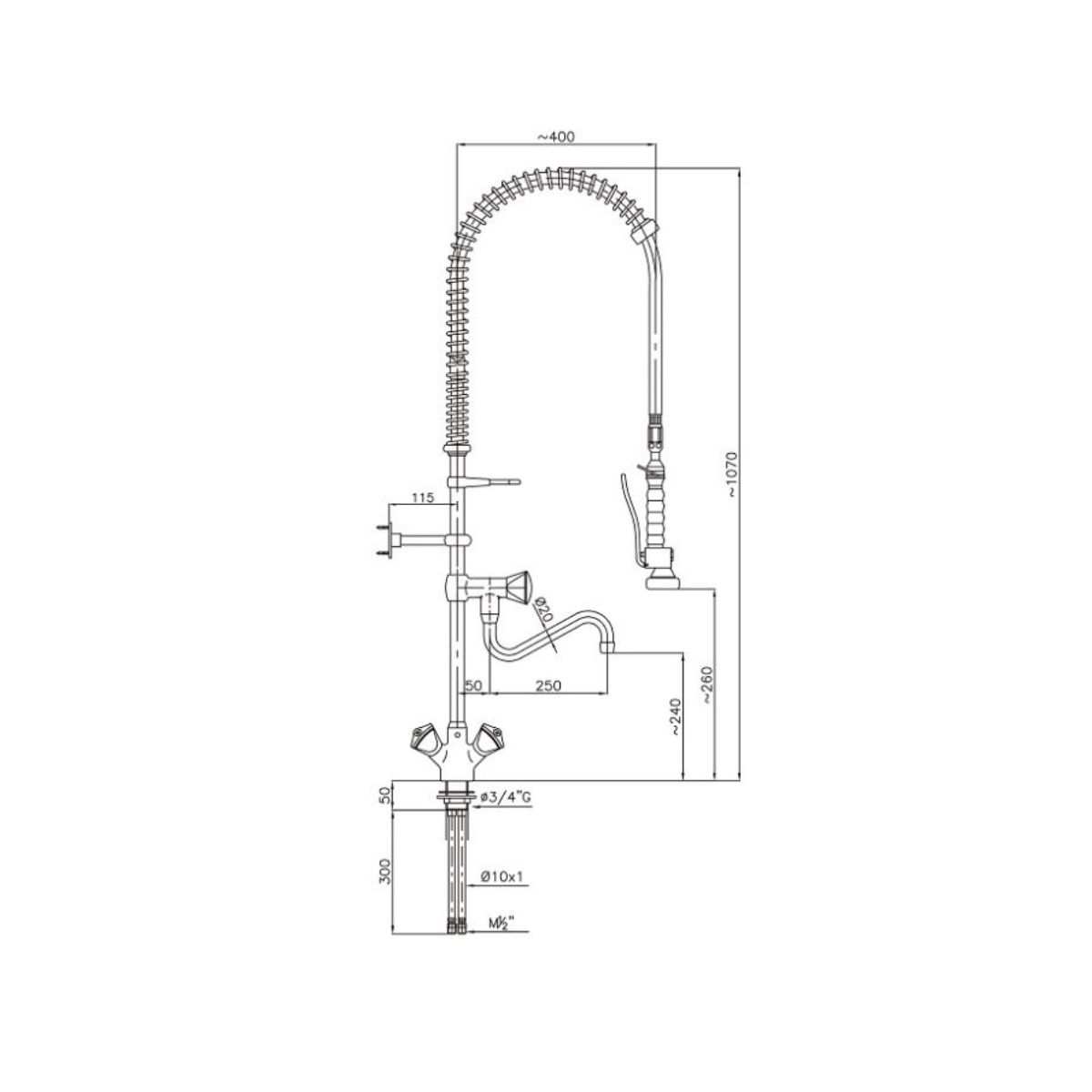 PRÉ DOUCHE DE RINÇAGE AVEC 1-TROU Combisteel – Image 2