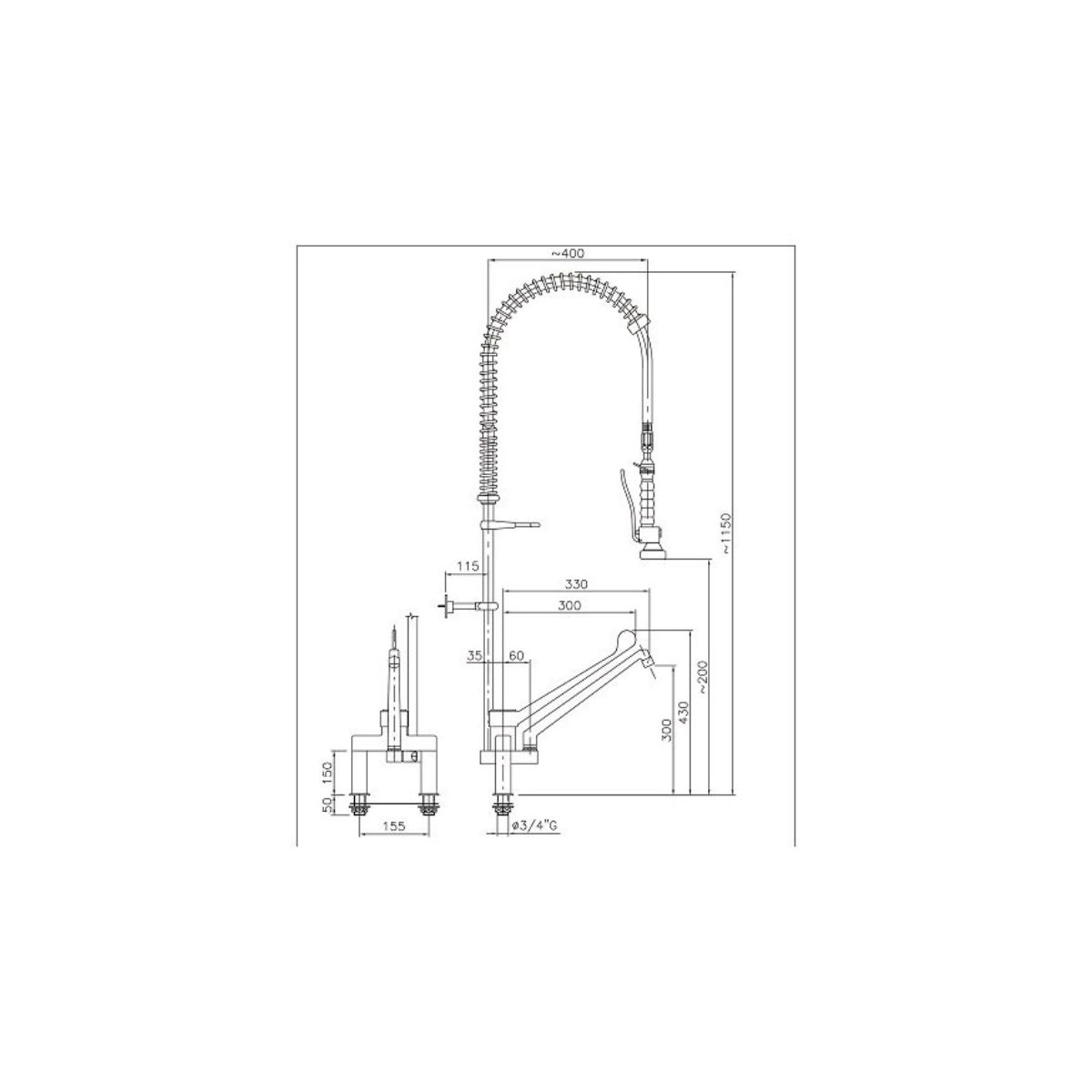 PRÉ DOUCHE DE RINÇAGE AVEC 2-TROUS Combisteel – Image 2